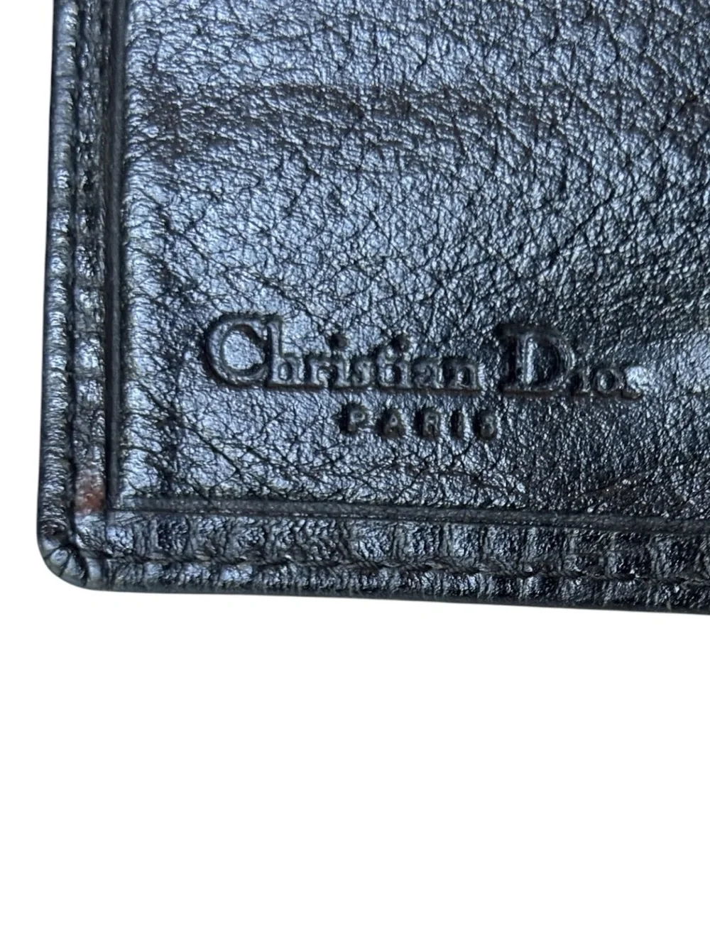 Christian Dior Paris Vintage Black Embossed Leather Bifold Wallet Gold CD Turn L